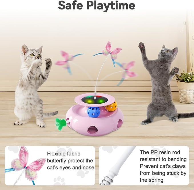 Cat Toys Interactive Rechargeable 3in1 Whack a Mole Cat Toy, Fluttering Butterfly, Track Balls, Touch Activated Automatic Kitten Toys for Indoor Cats