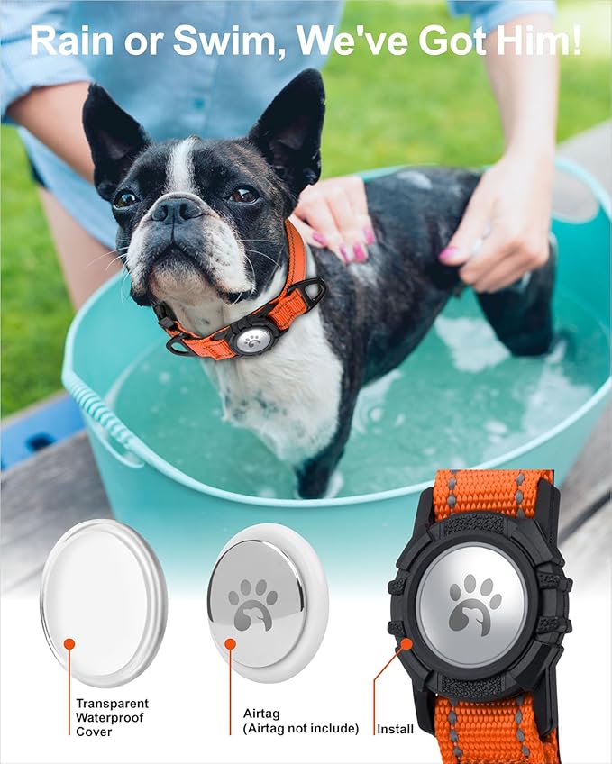 TagME Airtag Dog Collar,Waterproof Reflective Pet Collar with Airtag Holder,Soft Padded and Double D-Rings for Small Dogs,Orange