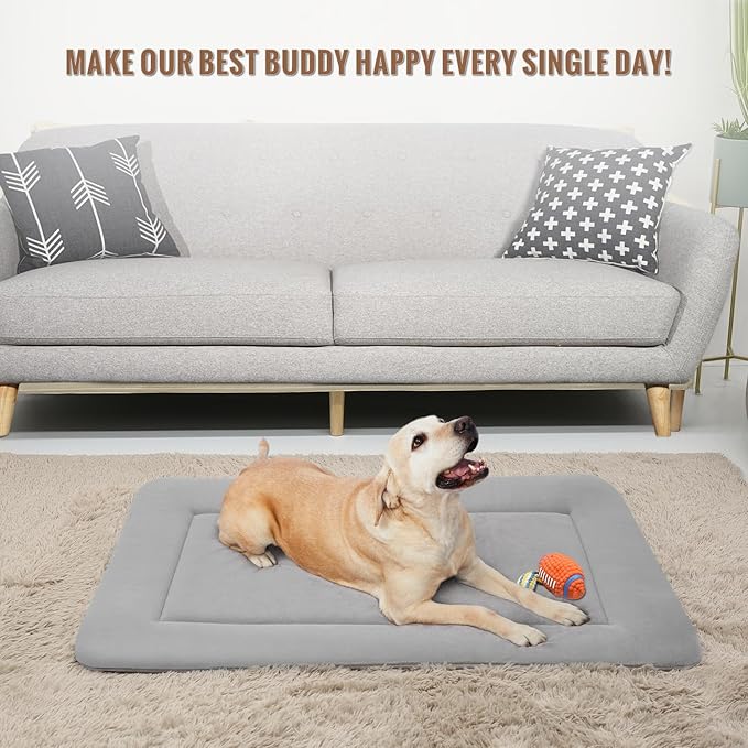 Magic Dog Extra Large Dog Bed Soft Dog Crate Pad Dog Mat, Jumbo 48 Inches Machine Washable Pet Bed Kennel Pad with Non-Slip Bottom, Gray