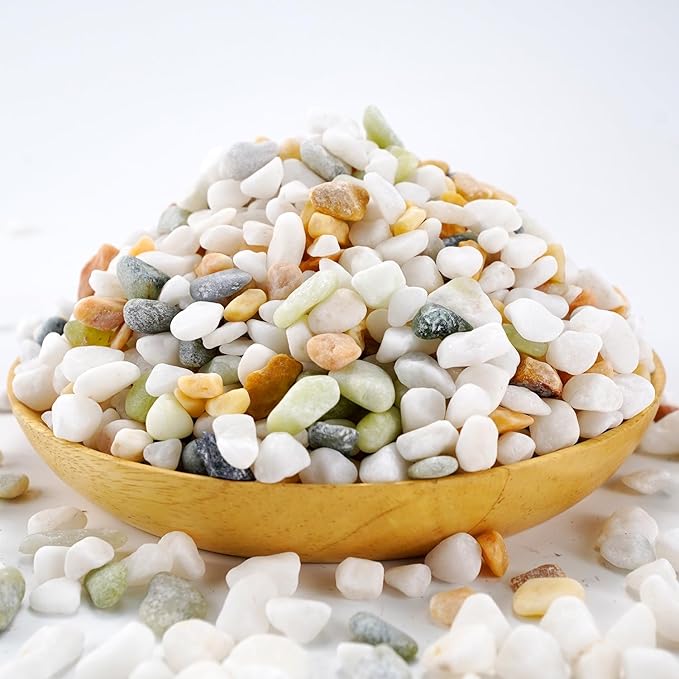 Mixed Color Decorative Rocks Stones Pebbles for Plants Garden Gravel White Rocks with Yellow, Green Pastel Accents Vase Filler Rocks Natural Stone Top Dressing for Potted Plants Succulents 2.2 lbs