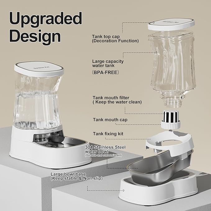 Gardner Pet Automatic Dog Water Dispenser Gravity Stainless Steel Water Waterer Feeder, 100% BPA-Free Large Capacity Water Feeding Bowls for Medium & Large-Sized Dogs Cats Other Pets -(1 Gallon)