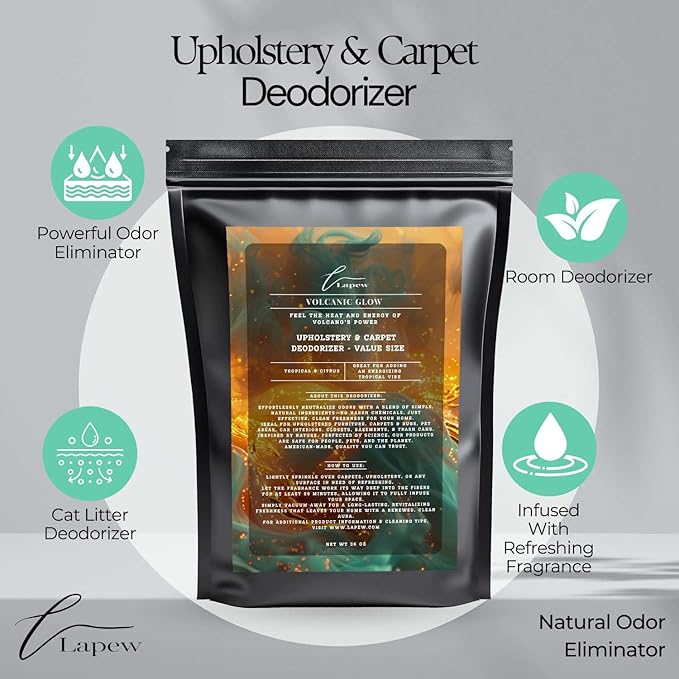 Volcanic Glow Carpet Freshener Powder Refill 36 oz | Powerful Odor Eliminator for Home | Upholstery Deodorizer | Carpet Deodorizer | Pet Urine | Cat Litter Box | Volcano Fragrance