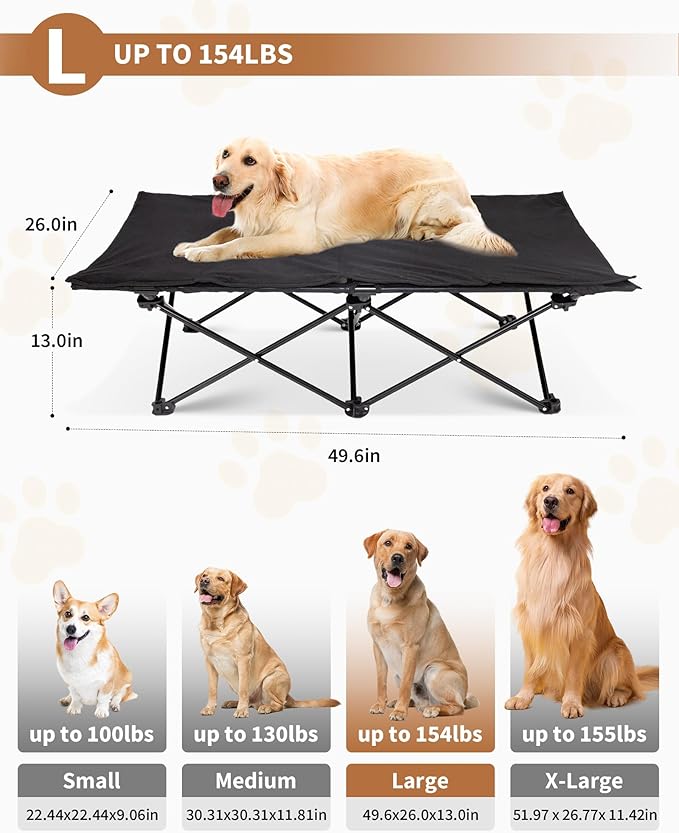 KingCamp Elevated Dog Bed for Large Dogs, Outdoor Raised Cooling Pet Cot Bed with Washable Breathable Mesh & No-Slip Feet Perfect for Camping, Backyard, Indoor Use (Large, Black)