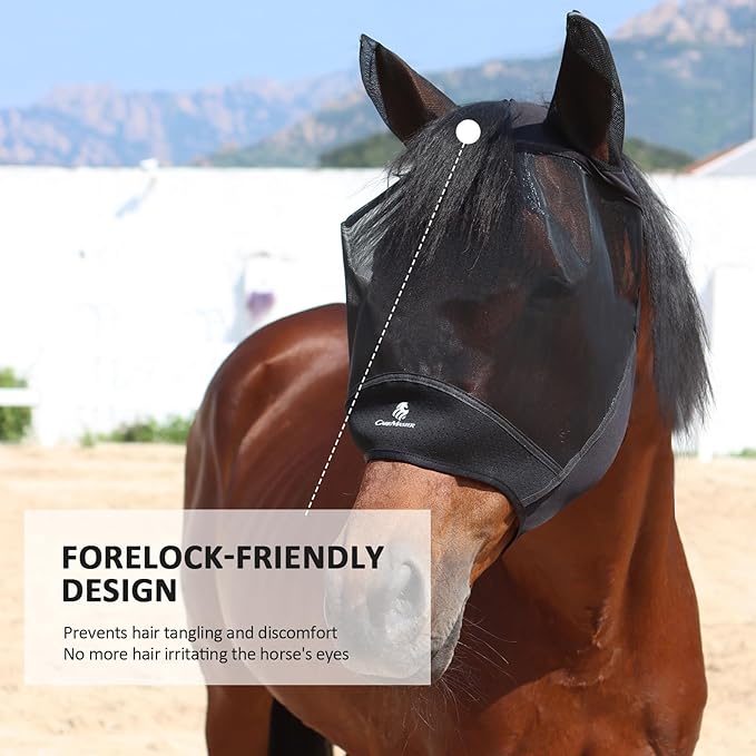 Horse Fly Mask Large Space Breathable UV Protection Equine Mask with Reflective Features on Ears Mars Black M