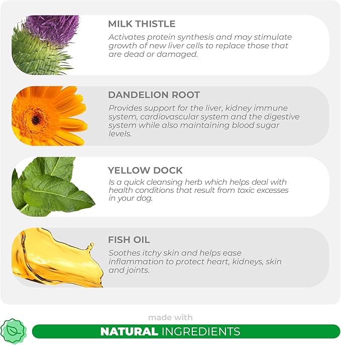 Milk Thistle for Dogs - 120 Chewable Tablets - Silymarin - Liver and Kidney Support with EPA & DHA - Detox - Liver Supplement for Dogs with Choline and L-Arginine