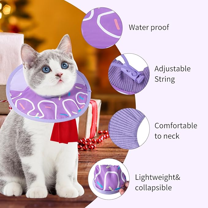 Cat Recovery Collar Lightweight Soft Cats Cone Cute Donut Shape Adjustable Fasteners Waterproof Pet Collar After Surgery to Prevent Licking for Kitten and Puppy (Purple, Small)