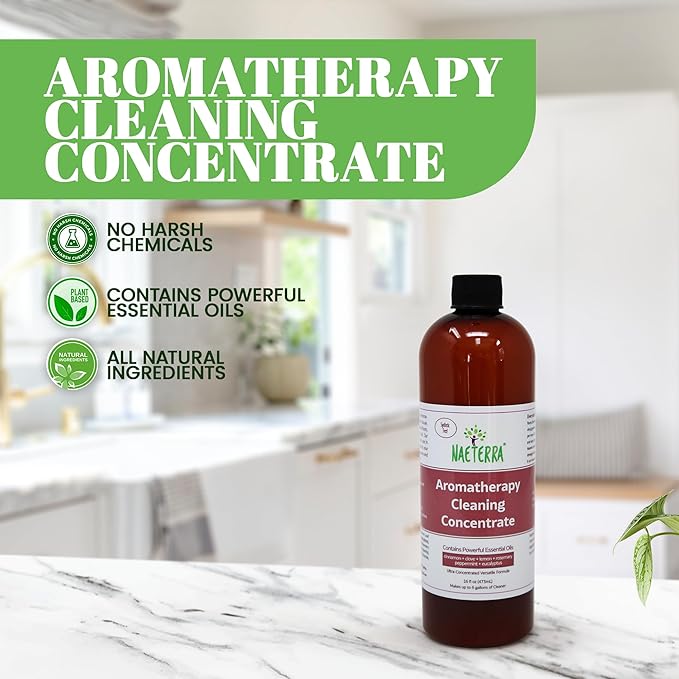 Naeterra Aromatherapy Cleaning Concentrate 16 oz Natural Multi-Surface Cleaner, Plant-Based and Biodegradable, Makes 6 Gallons, Cleaning Essential Oil Formula, Safe for Families and Pets