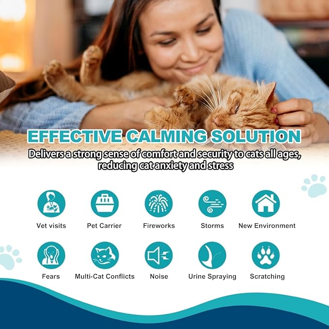 Cat Calming Diffuser, Cat Pheromones Calming Diffuser, Effectively Relieve Anxiety Stress Cat Diffuser Calming Multicat with 1 Diffuser + 2 Refill 48ml Last 60 Days Fits All Cats