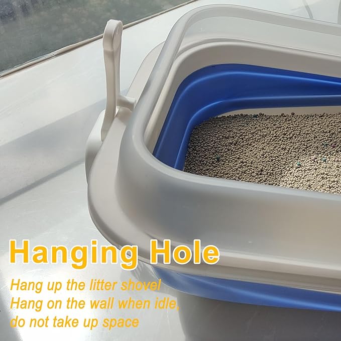 Open Cat Litter Box with High Side, Anti-Splashing Kitty Litter Pan Collapsible Travel Litter Potty Pan Scoop Leak-Proof Pedal Cat Toilet No Smell Easy Clean (M Blue High Side)