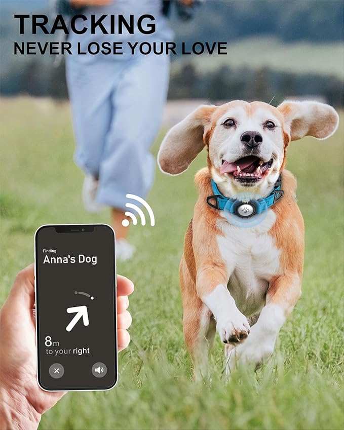 TagME Airtag Dog Collar,Waterproof Reflective Pet Collar with Airtag Holder,Soft Padded and Double D-Rings for Medium Dogs,Light Blue