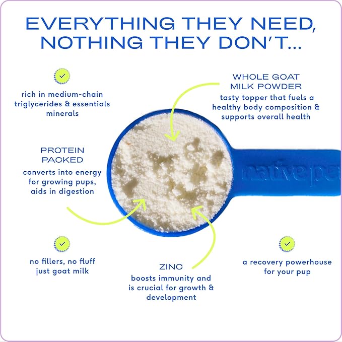 Native Pet Goat Milk for Dogs - Organic Goat Milk Powder for Dogs and Cats - Puppy Formula Dairy Replacement Packed with Protein & Vitamins for Immunity, Recovery & Growth for Active Pups - 60 Scoops