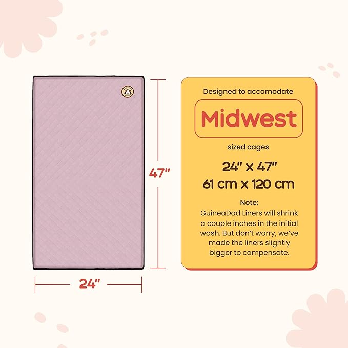 GuineaDad Premium Liner – Fleece Guinea Pig Cage Liner – Ultra-Plush Reusable Fleece Bedding with Waterproof Bottom – (Blush)