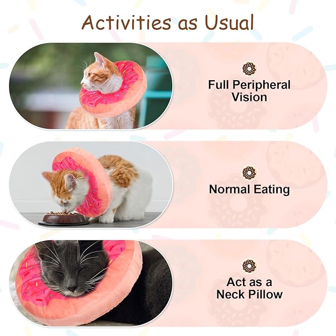 BEAUTYZOO Cat Cone Collars Soft, Cat Recovery E Collars After Surgery to Stop Licking, Adjustable Elizabeth Circle Collar Cute Pet Donut Pillow for Cats Kitten Small Dogs, Pink S