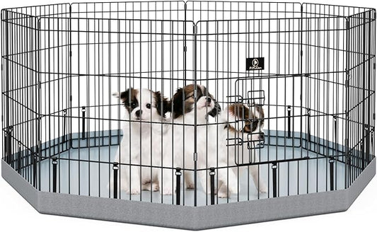 PJYuCien Dog Playpen, 8 Panels 24’’H Dog Pens Indoor with Bottom Pad, Metal Foldable Pet Puppy Exercise Fence Crate Kennel, Better for Small Animals,Grey
