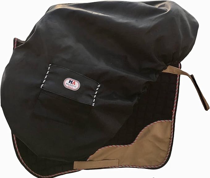 Majestic Ally Nylon Waterproof Fleece Lined Ride On English Saddle Cover-Multiple Color (Black)