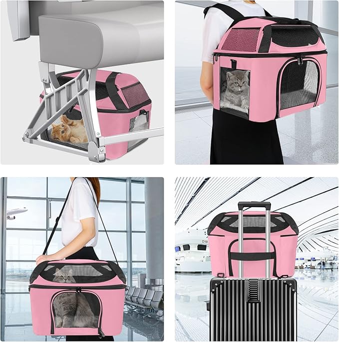 Soft-Sided Cat Carrier Bag Backpack Portable Breathable Collapsible Pet Carrier for Cats Kitten Puppy Small Dogs - Pink