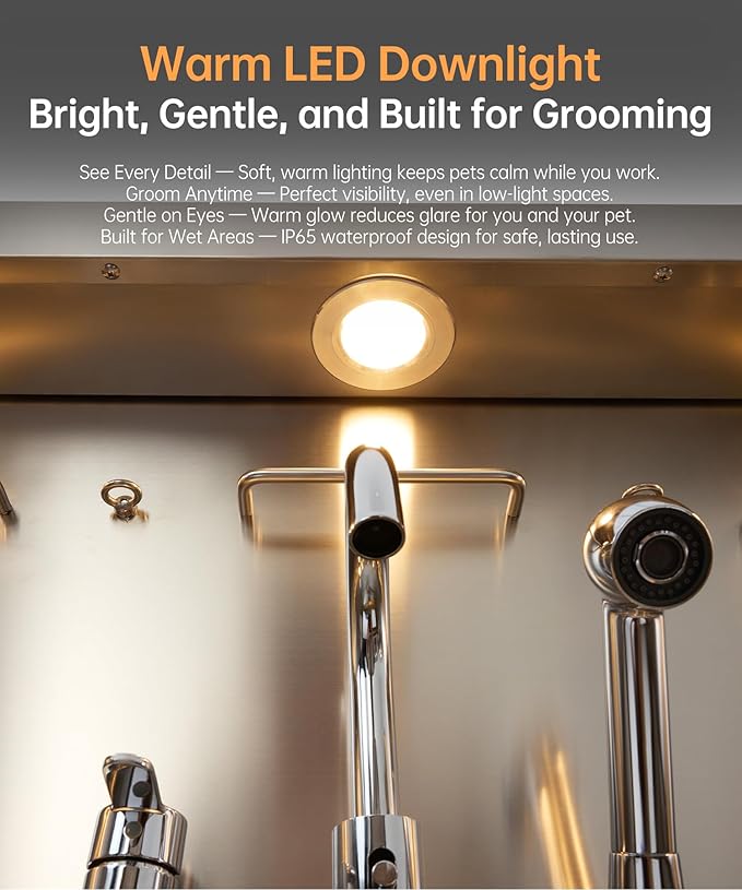 polimo Dog Washing Station, LED Professional Stainless Steel Dog Bathing Station 50", Dog Grooming Tub for Large, Medium & Small Dog - with Window, Ramp, Drawer, Floor Grate & Faucet (Left RAMP, 50")