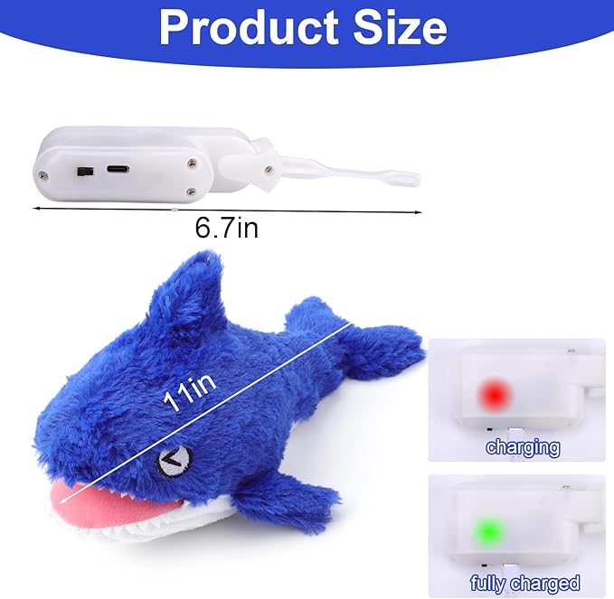 Mity rain 2 in 1 Interactive Dog Toys, Shark Dog Toy to Keep Them Busy, Plush Squeaky Dog Toys, Rechargeable Wiggly Fish Blue Dog Toys for Small Medium Large Dogs, Moving Dog Toys for Indoor&Outdoor