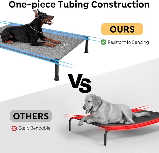 Veehoo Heavy Duty Elevated Dog Bed - Raised Dog Cot with Washable & Breathable Teslin Mesh, Non-Slip Silicon Feet, Cooling for Indoor or Outdoor, 29" x 18", Black Silver