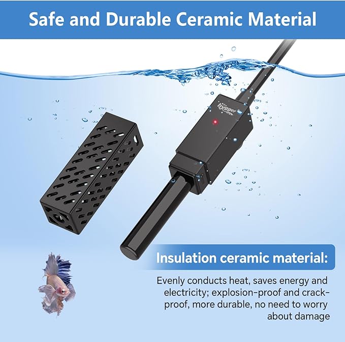 hygger 10W Small Aquarium Heater, Upgraded Ceramic Submersible Fish Tank Heater with 2 Suction Cups, Betta Heater Mini Preset Water Thermostat for up to 3 Gallon Tanks (Preset Temperature 78℉)