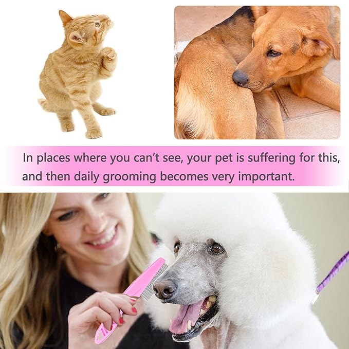 Cat & Dog Grooming Set - Fine Tooth Comb For Grooming And Removing Dandruff Flakes Remove Float Hair Tear Marks (pink)