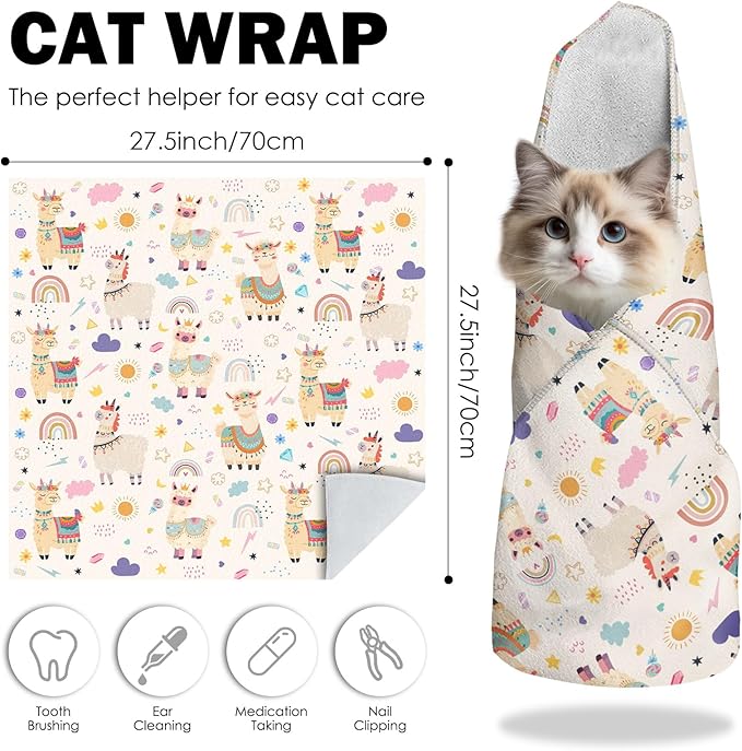 27.6"Cat Grooming Wrap, Self Adhesive Cat Wrap for Cutting Nails, Anti-Escape Calming Cat Swaddle Wrap for Medicine Ear Cleaning, Alpaca Anti-Scratch Cats Burrito Restraint Blanket, Practical Pet Tool