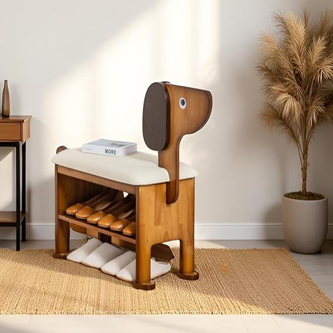latifolia Puppy Shoe Bench, 2-Tier Solid Wood Entryway Organizer, Cute Pet-Shaped Shoe Bench for Hallway & Living Room,(23.62 inch)