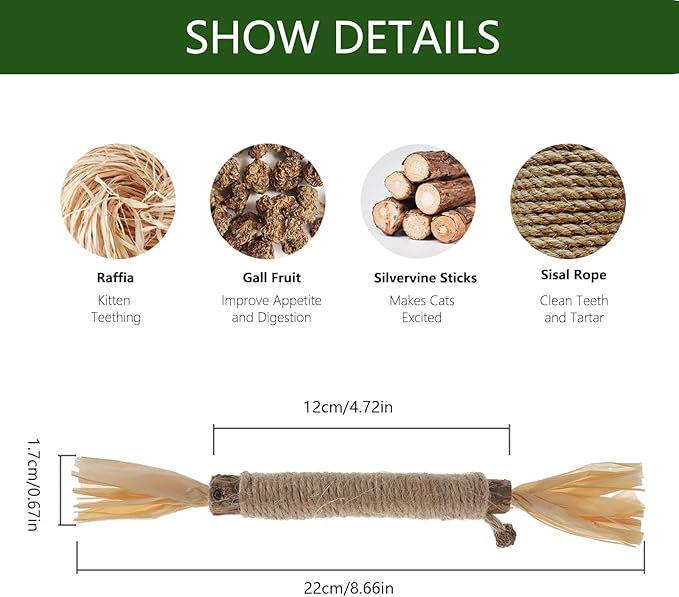 5 PCS Silvervine Sticks for Cats - Natural Cat Chew Toys for Teeth Cleaning, Kitten Teething & Aggressive Chewers