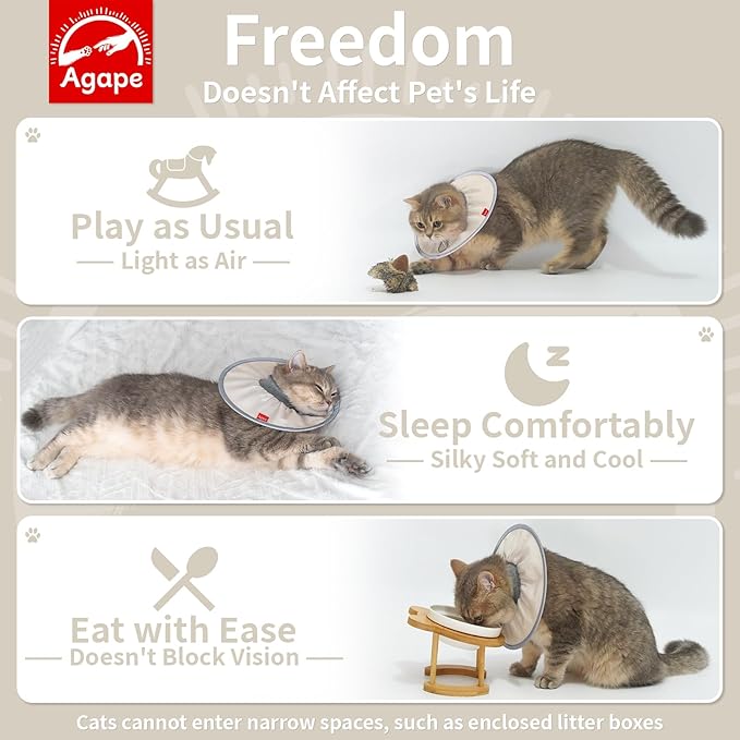 Agape Comfortable Cat Cone - Lightweight Soft Recovery Collar for Cats After Surgery - Protective E-Collar for Small, Medium, and Large Cats - Stops Licking & Scratching for Wound Care
