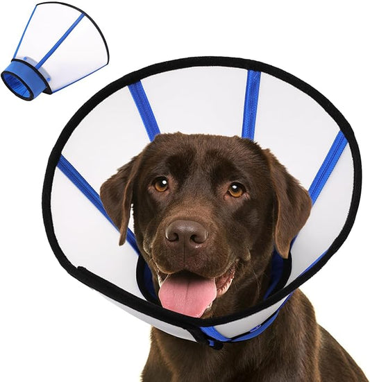 KOESON Dog Cone Collar, Soft Cones for Large Dogs, Professional Large Dog Surgery Recovery Cone with Adjustable Hook & Loop, Comfortable Pet Elizabethan Collars to Stop Licking, Blue L