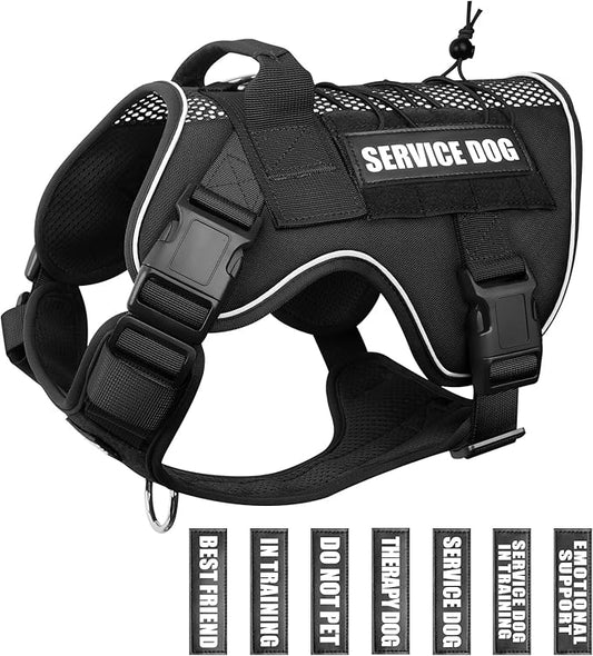 WINSEE Service Dog in Training Mesh Harness with 10 Pet Patches, Soft Air Mesh Breathable Tactical Dog Molle Vest, Reflective Military Pet Vest for Walking Hiking for Large Dogs