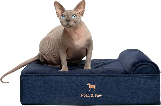 NOAH & PAW Small Dog Bed, 20x15x6.5 Inch, Cat Bed for Indoor Cats, Orthopedic Eggshell Memory Foam Infused with Cooling Gel, Waterproof, Machine Washable, Includes Inner Cover (Denim Collection)