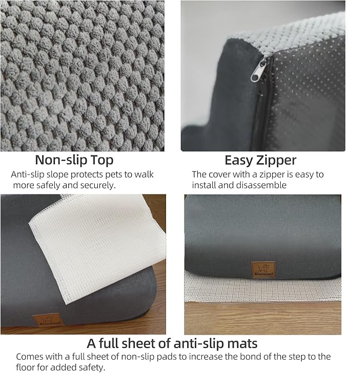 7 Step Pet Stairs Ramp for High Beds Sofas 22-42 Inch, Non-Slip Dog Stairs for Small Old Medium Large XL Dogs Cats, Sturdy 75 Pounds 33D Foam Balanced 6-Tier Ladder with Machine Washable Cover