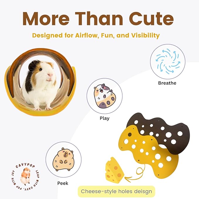 Guinea Pig Hideout Guinea Pig Tunnel Washable Tube with Cheese-Hole Design Soft Cozy Hideaway for Cage Corner Indoor Play and Enrichment-Brown