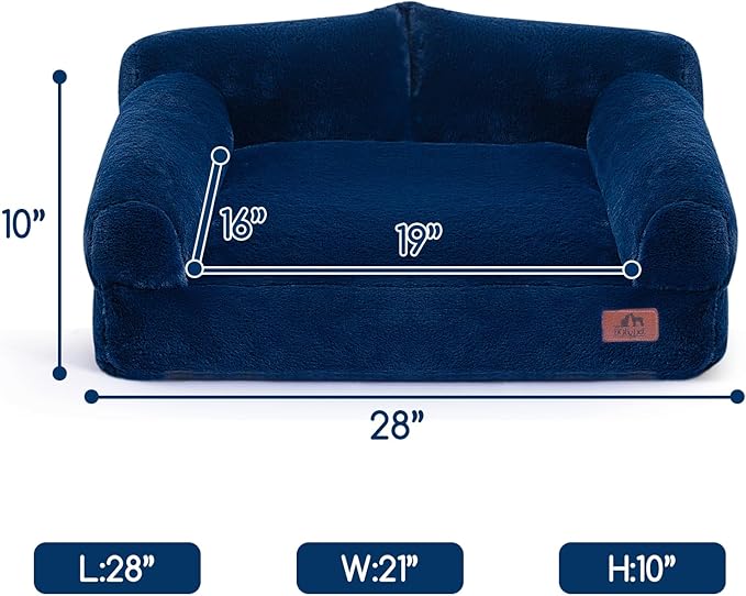 Hollypet Fluffy Plush Dog Cat Pet Couch Soft Calming Sofa Bed for Medium Small Cats and Dogs, Gray,28"x21"x10"