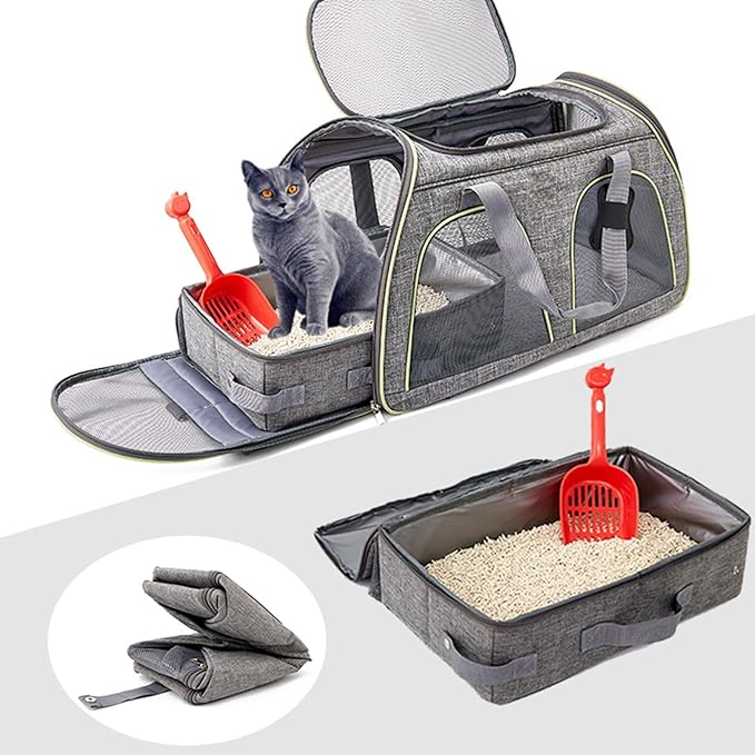 Cat Travel Litter Box, Portable Collapsible Litter Box with Lid, Small Pet Litter Box Leak Proof Litter Carrier for Cat (Square)