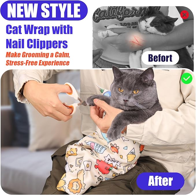 XANGNIER Cat Wrap for Grooming,Cat Restraint Wrap for Cutting Nails,Fabric Burrito Wrap for Nail Clipping, Anti-Scratch, Anti-Escape,Multifunctional Swaddle Wrap Pet Tool (27.5 x 27.5 Inch)