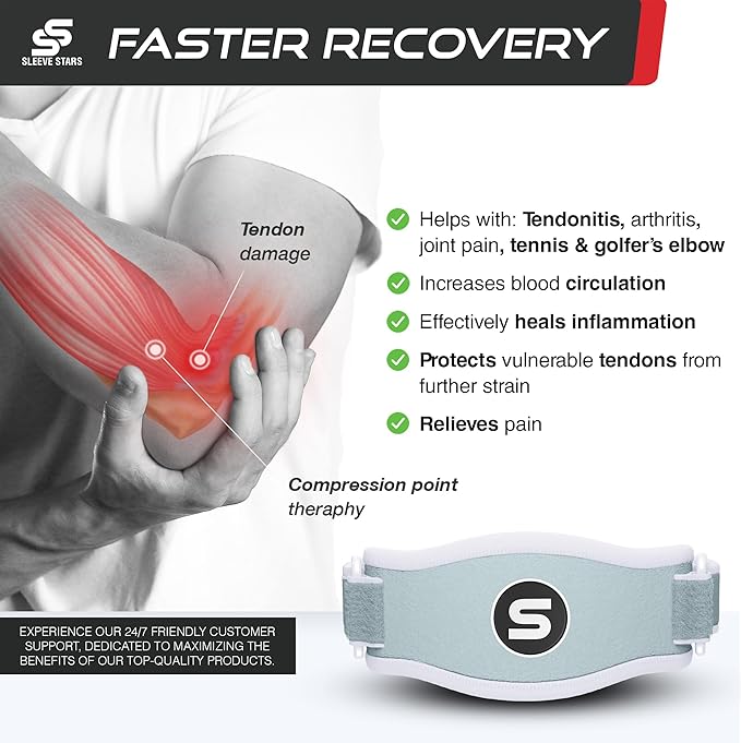 Sleeve Stars Tennis Elbow Brace for Women - Adjustable Tennis Elbow Strap, Golfers Elbow Brace for Men, Counterforce Brace for Tendonitis Relief, Fits 9"-23" (Single/Mint Green)