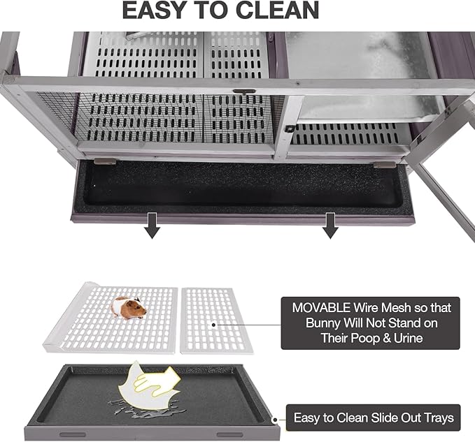 Guinea Pig Cage Indoor with Wheels Rabbit Hutch with Removable Proof Tray and Cool Zinc Plate Chew-Resistant Metal Frame Hamster Cage with Elevated Legs 36.6" L（Grey）