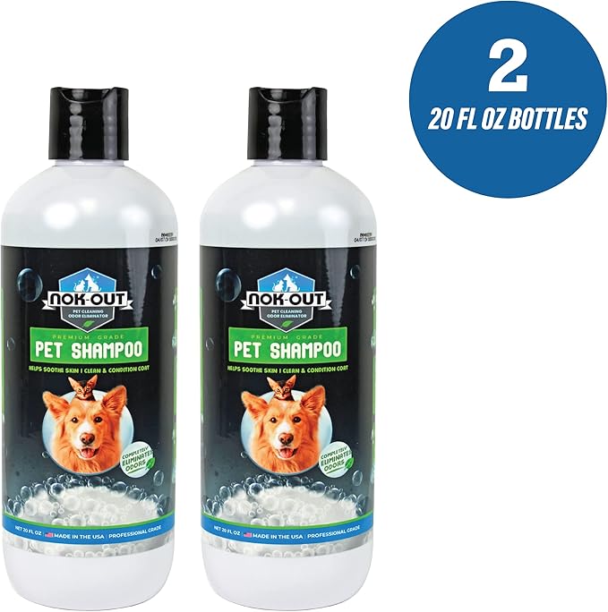 NOK OUT Premium Grade Pet Shampoo for Dogs and Cats, Veterinary Strength and Odor Eliminator Formula, Made in the USA, 20 Ounce Bottle, 2-Pack