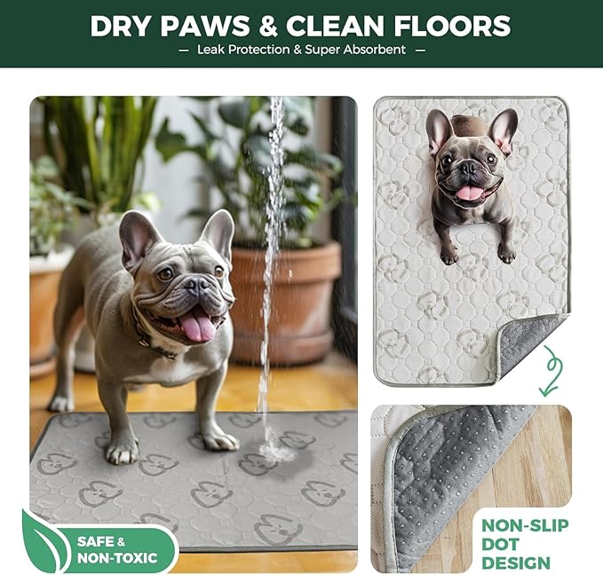 FXW Washable Pee Pads for Dogs, Puppy Pads with Super Absorbent, Specifically Designed for 18inch Cages, 17" × 11" Rectangle, Khaki, 4 Packs