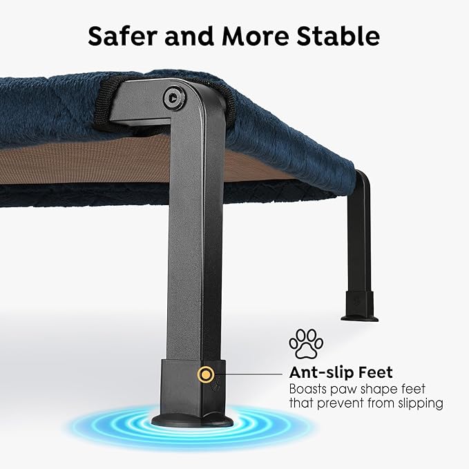 Veehoo Soft Plush Elevated Dog Bed, Raised Dog Beds with Heavy Duty Frame, Non-Slip Silicon Feet, Washable & Breathable Pet Cot for Indoor or Outdoor Use, 47" x 29", Navy Blue, CWC2432A