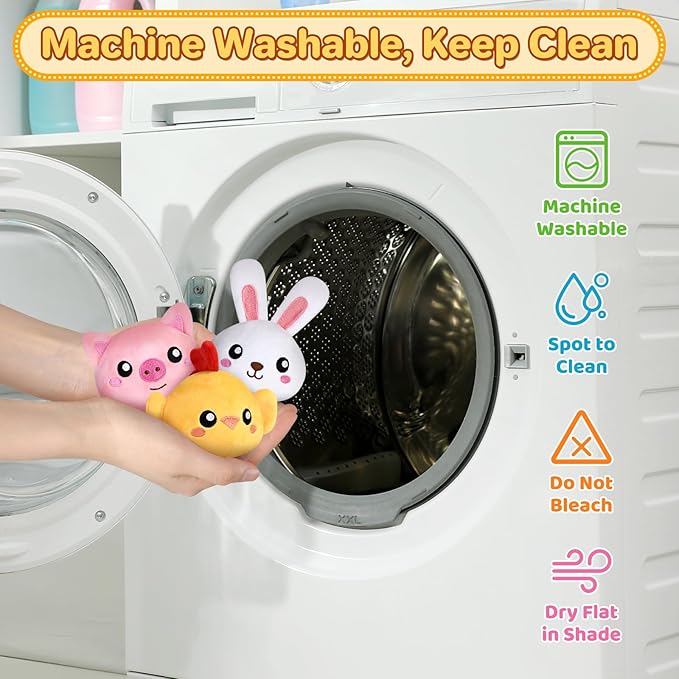 Baby Toys 0-12 Months, Plush Toy Set- 4 Sensory Soft Toys with Crinkle, Rattles for 0-3-6-9-12 Month Newborn Infant, 1st Birthday for Babies Boys Girls Age 1+ (Barn with Farm Animals)