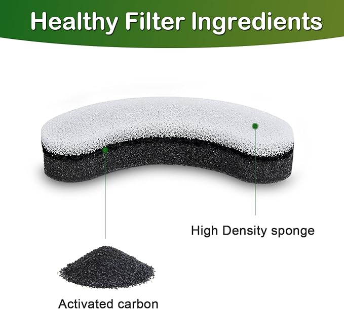 Cat Water Fountain Filter,Arc-Shaped Sponge Activated Carbon Cat Fountain Filters Replacement Filter Compatible WF050 & WF100 Automatic Pet Water Fountain(6 Pack)
