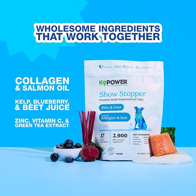 K9 Power Show Stopper for Dogs 1lb – Boosts Coat Shine & Promotes Healthy Skin Tone - Strengthens Immune System - Enhances Digestive Health