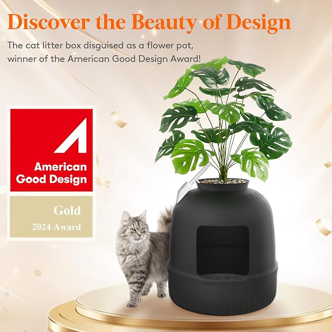 Lifewit Litter Box Cat with Faux Plant & Scoop, Hidden Enclosure Litter Tray with Odor Control & Carbon Filter in Living Room, Bedroom, Corner, Black
