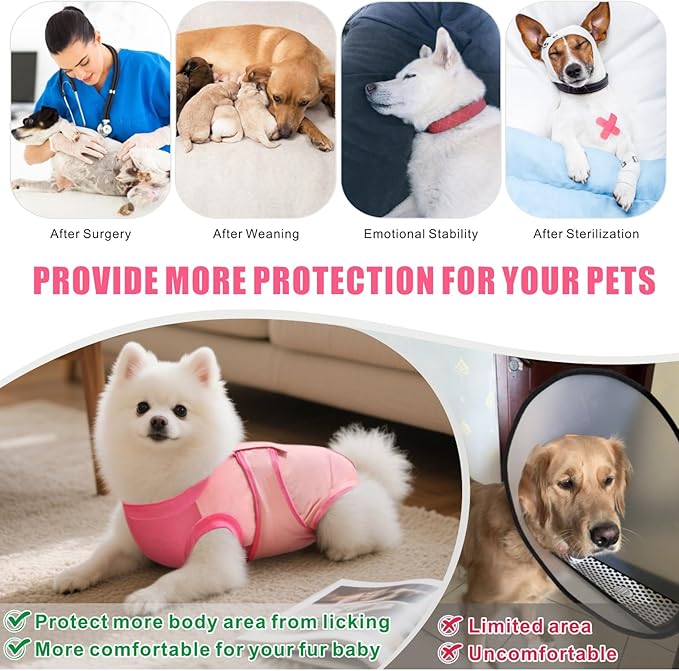 Idepet Dog Recovery Suit Female,Dogs Onesie Suit Surgery Male Breathable Pet Bodysuit for Spay Neuter E-Collar & Cone Alternative Surgical Suit Puppy Abdominal Anti Licking Wounds Shirt (Pink, S)