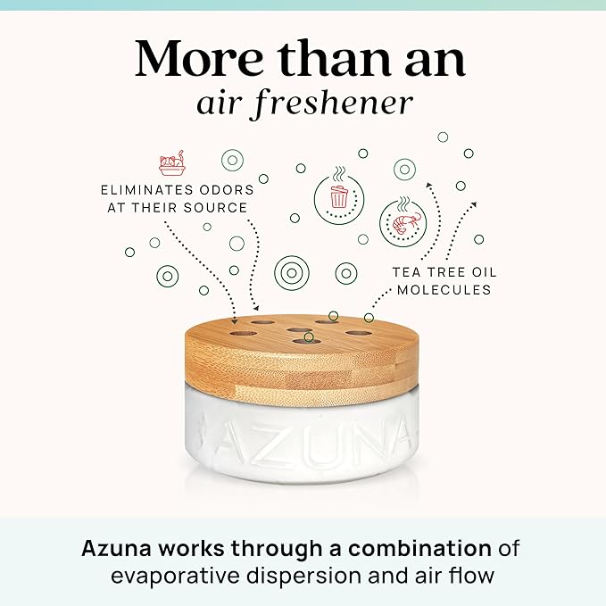 Azuna Air Freshener & Odor Eliminator for Strong Odor | 2 Room Kit Includes (2) 8 oz. Empty Luxe Glass Jars & 12 oz | Refill with Tea Tree Essential Oil Gel | Amalfi Breeze | Last 60-90 Days