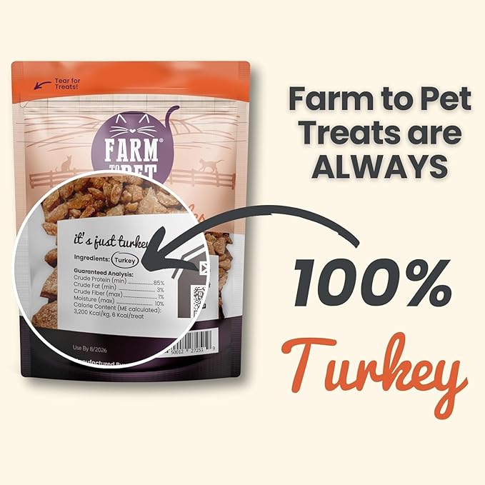 Farm To Pet - Cat Treat Crumbles - 3 oz Single Ingredient Turkey Cat Treats or Snacks - Healthy for Indoor Cats and Kitten- Essential Products (Mix with Wet or Dry Food)