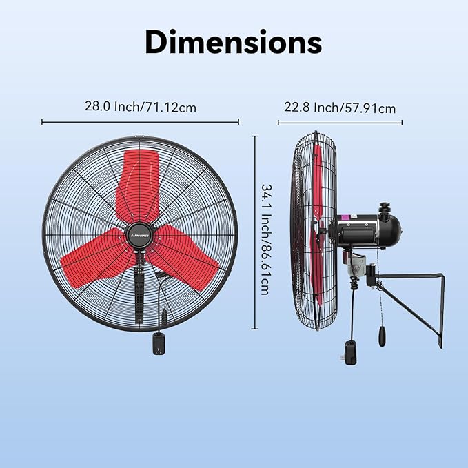 24 Inch 9500 CFM Waterproof Wall Fan Pro Series - Outdoor High Velocity Wall Mount Fan with Enclosed Motor for Residential, Warehouse, Patio, Shop, Garage, Barn UL Safety Listed